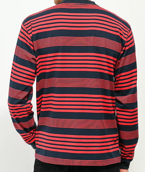 Pola garis-garis tebal dengan warna merah dan hitam